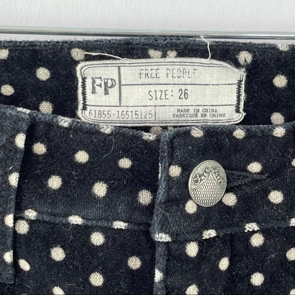 Free People Size 26 Black Polka Dot Corduroy Skinny Jeans Pants - Picture 4 of 5